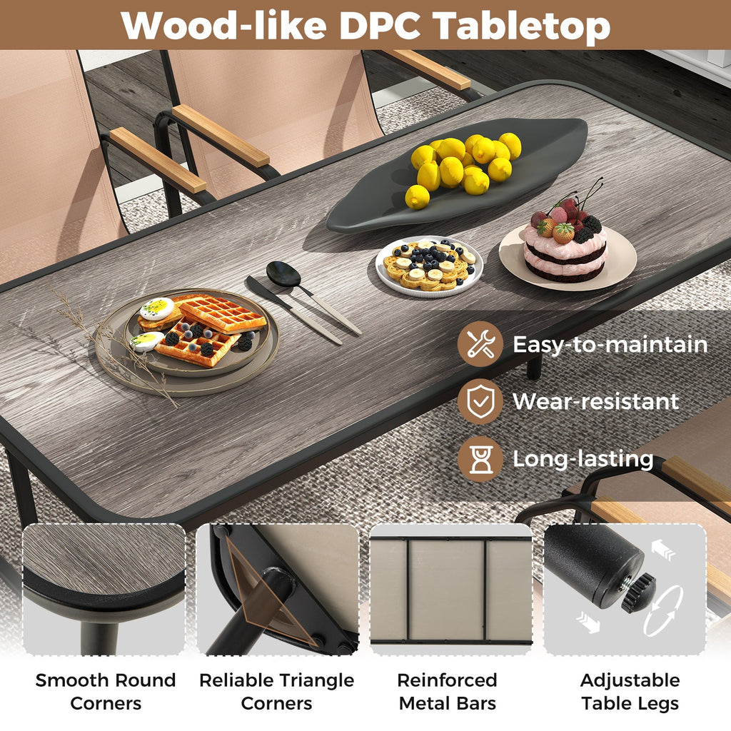 5 Pieces Patio Dining Set with Rectangular Table and Fabric Chairs-Brown