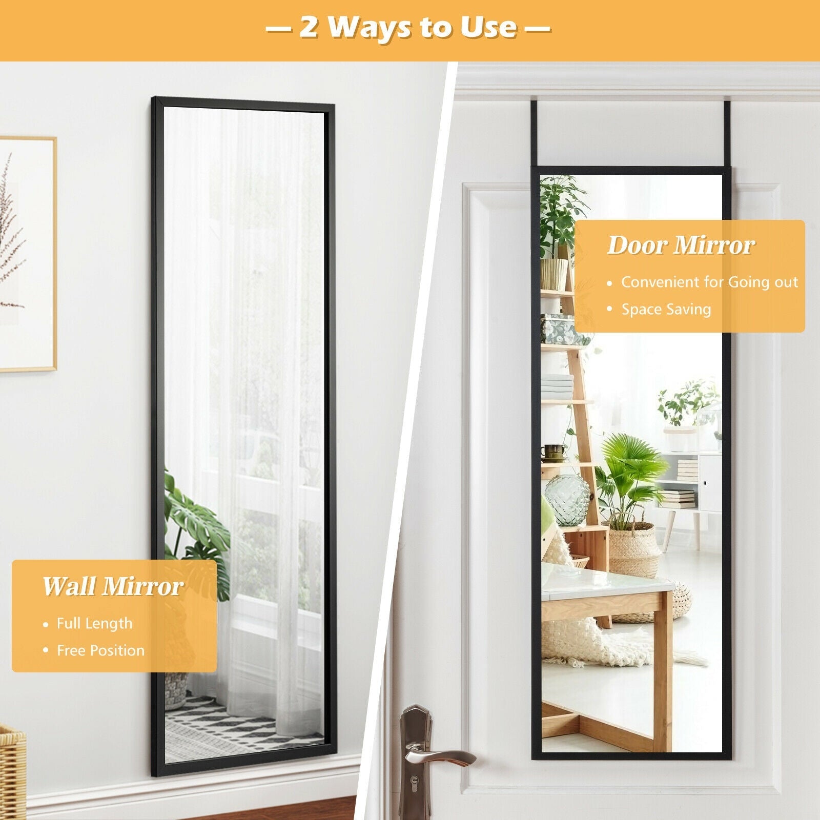 Full Length Metal Door Mirror with Adjustable Hook