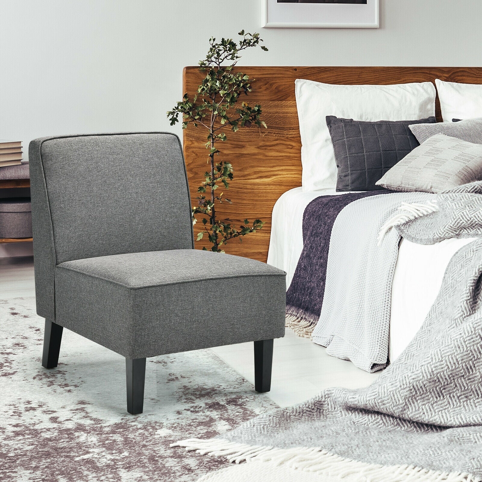 Modern Armless Accent Sofa Chair with Rubber Wood Legs