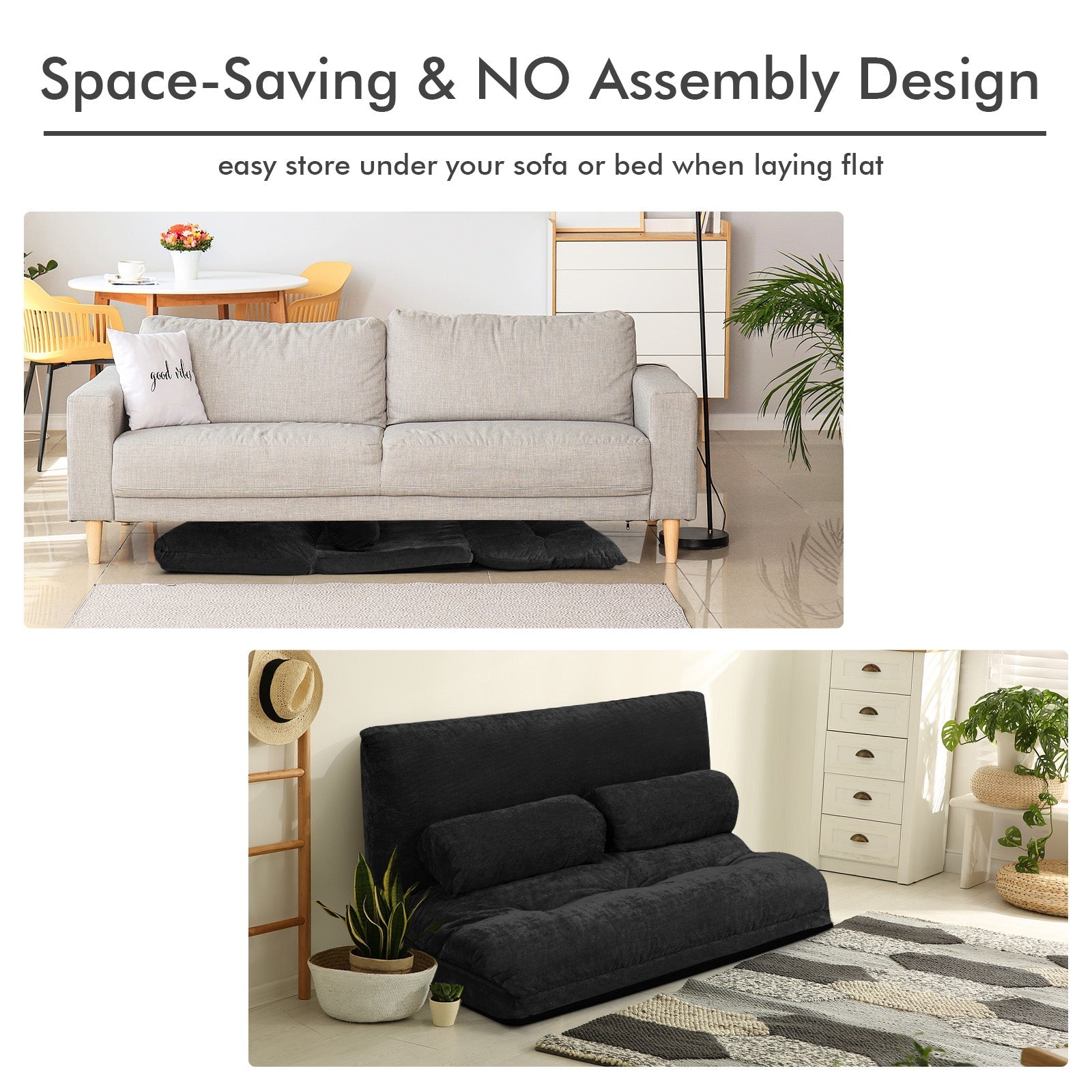 6-Position Adjustable Sleeper Lounge Couch with 2 Pillows