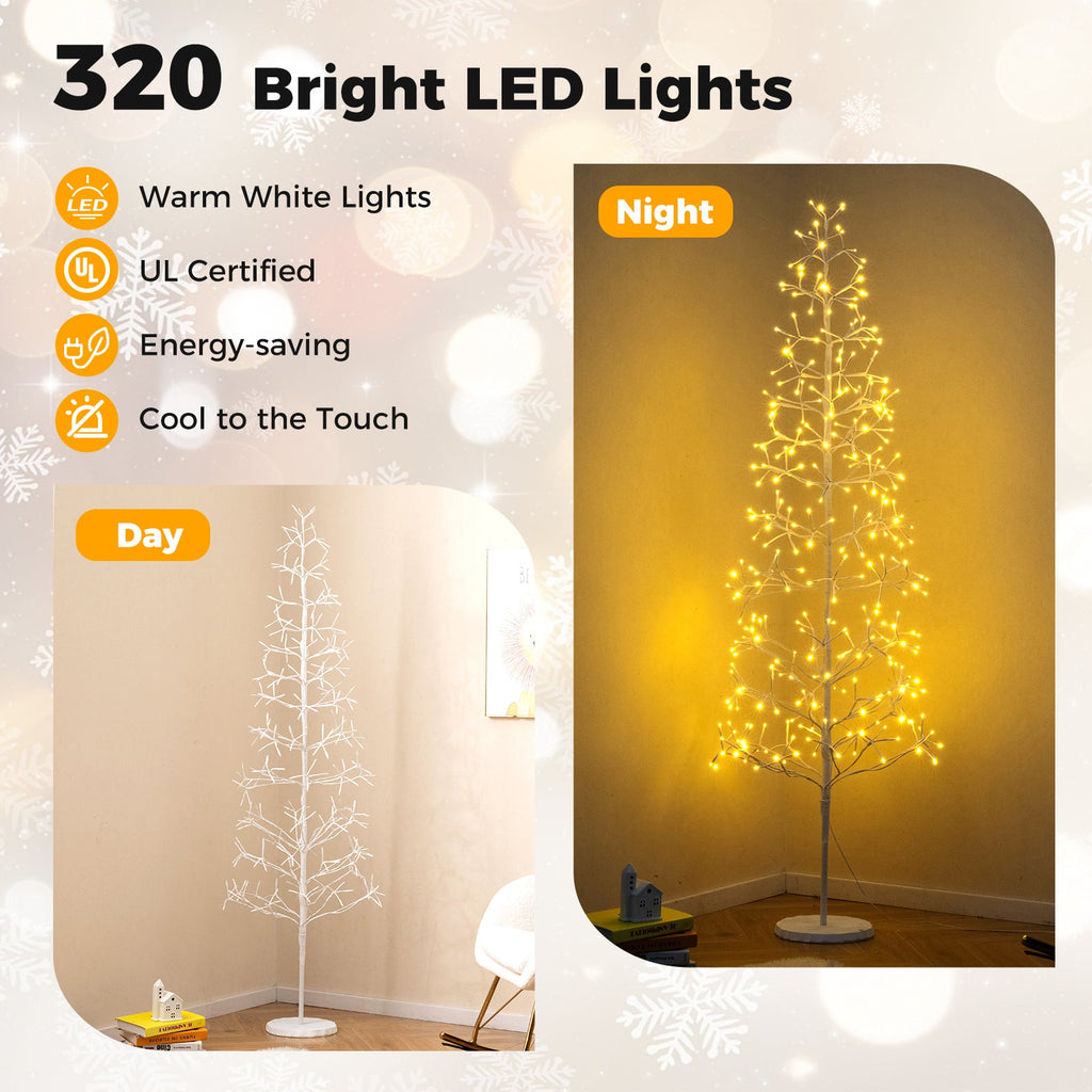 5/6/7 FT Lighted Birch Tree Pre-lit Twig Tree with 240/320/456 Warm White Light LED Lights