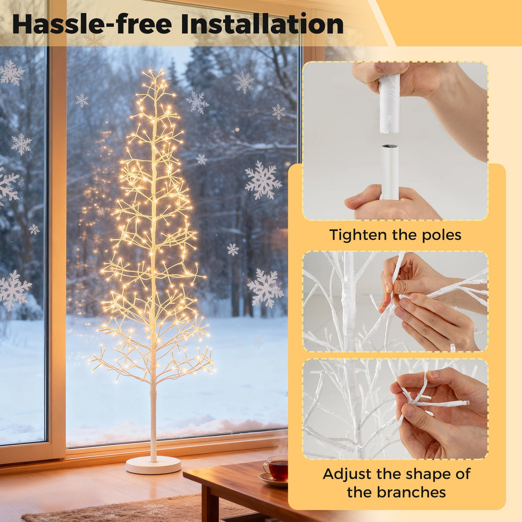 5/6/7 FT Lighted Birch Tree Pre-lit Twig Tree with 240/320/456 Warm White Light LED Lights