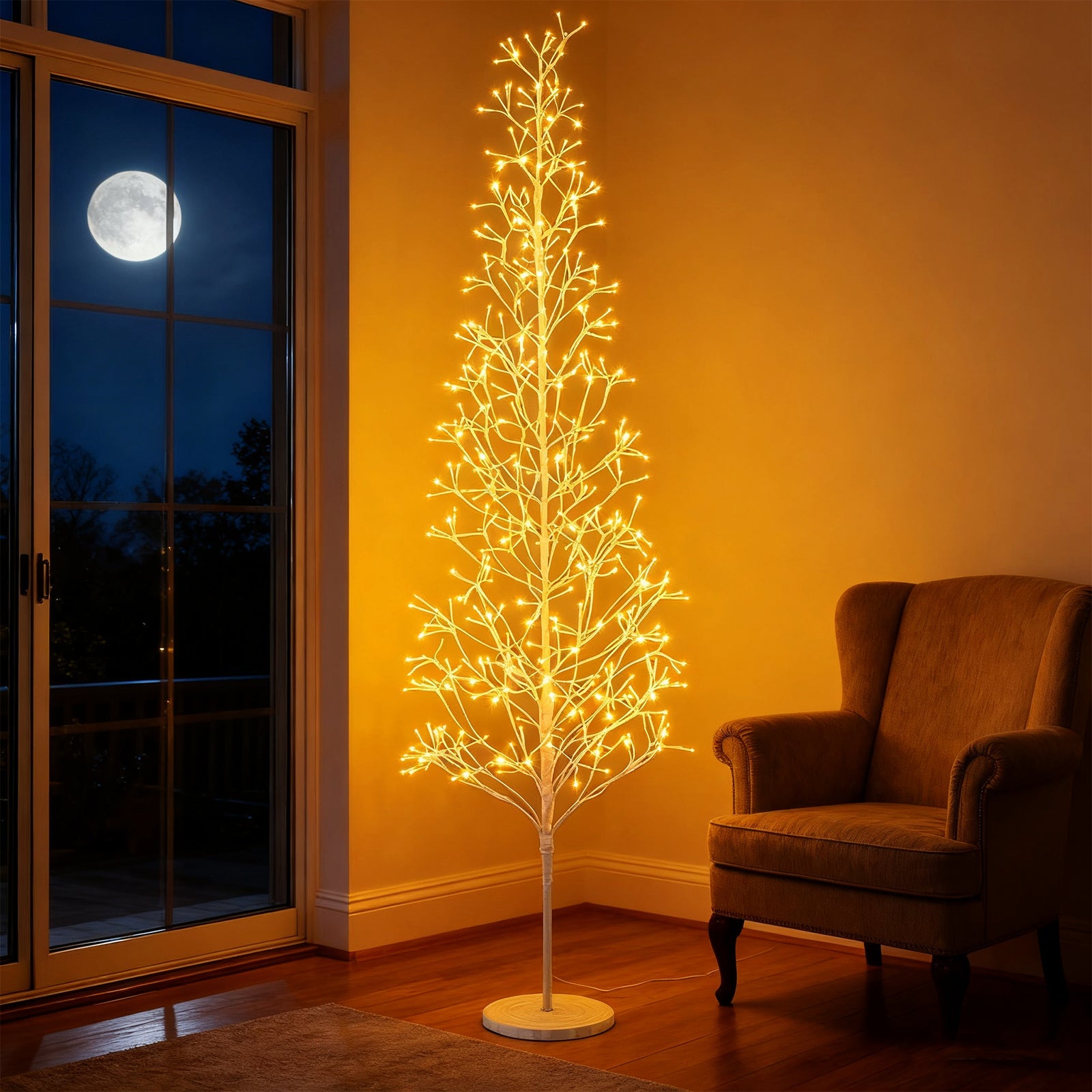 5/6/7 FT Lighted Birch Tree Pre-lit Twig Tree with 240/320/456 Warm White Light LED Lights