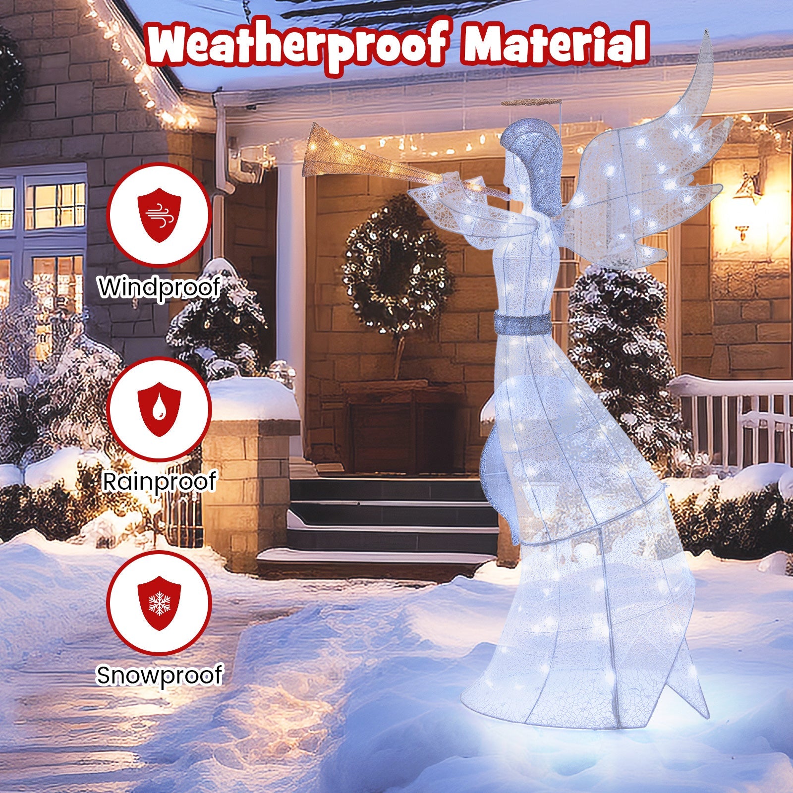 5 Feet Christmas Angel with 100 LED Lights and Ground Stakes