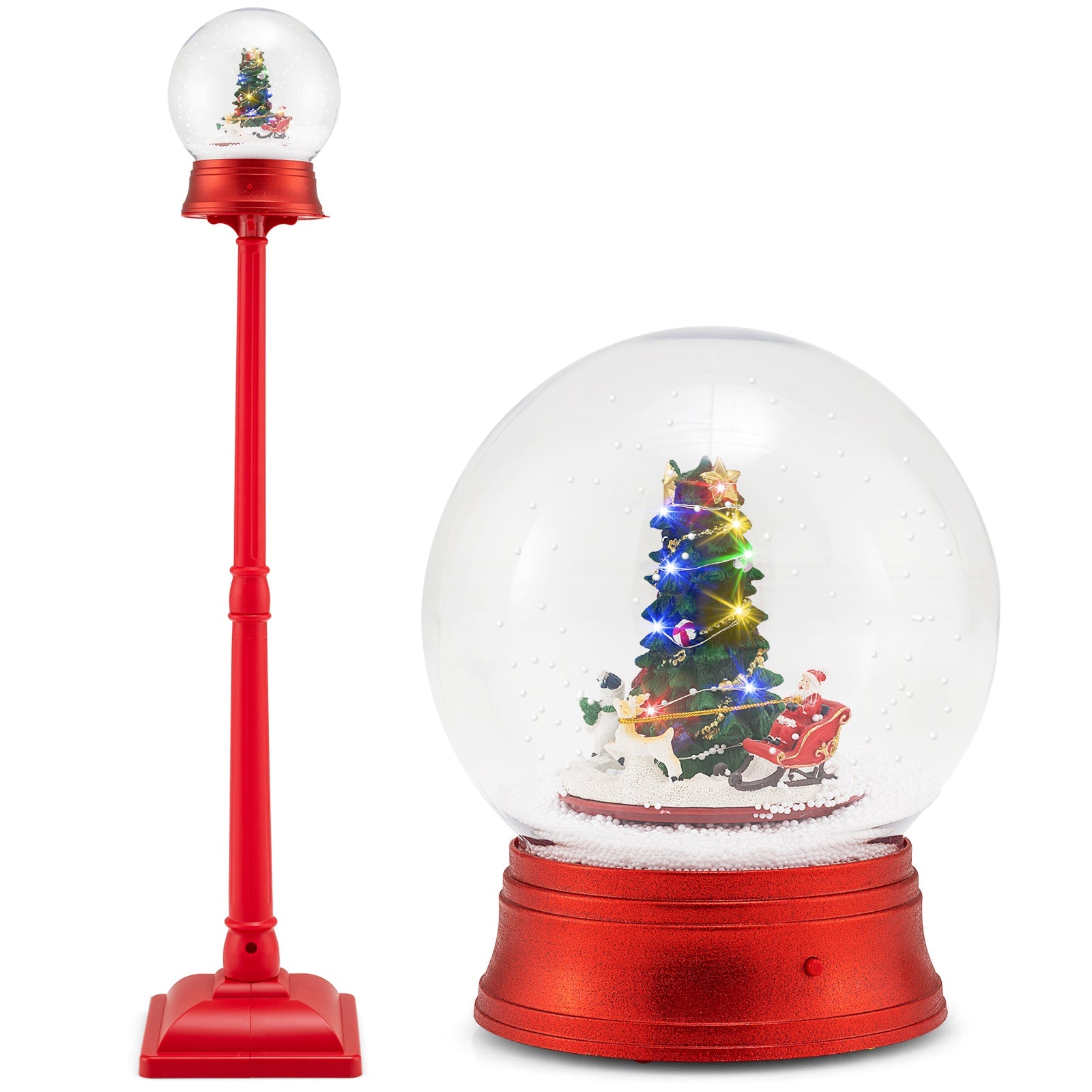 5 Ft Musical Christmas Street Lamp with 8 Tunes and Blowing Snow-Red