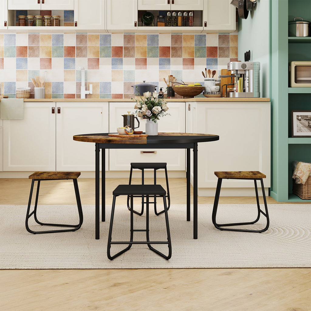 5-Piece Dining Set for 4 47 Inch Round Kitchen Table and 4 Stools-Brown