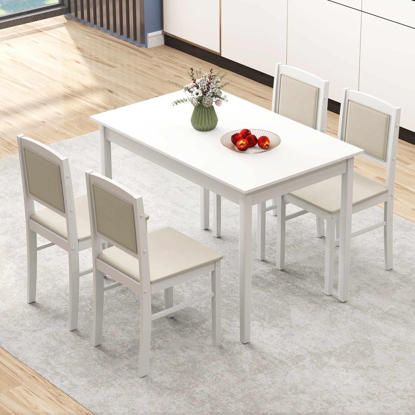 5-Piece Dining Set for 4 with Rubber Wood Legs for Small Dining Room