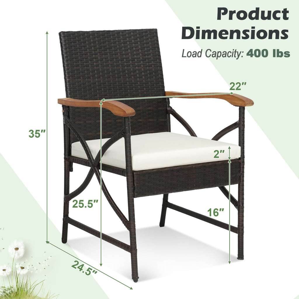 5 Pieces Patio Rattan Dining Set with Acacia Wood Tabletop and Armrests