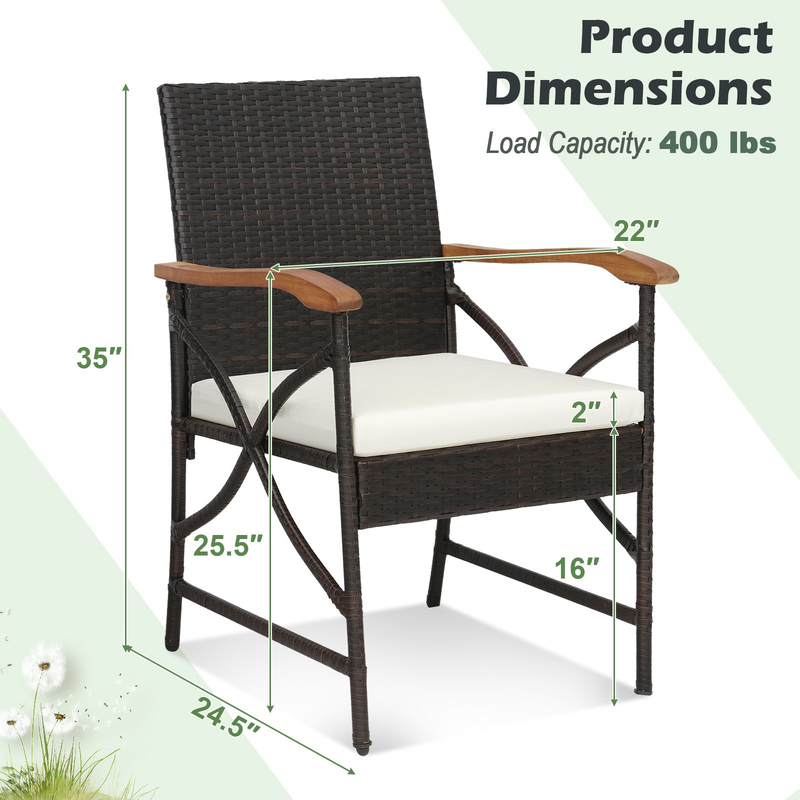 5 Pieces Patio Rattan Dining Set with Acacia Wood Tabletop and Armrests