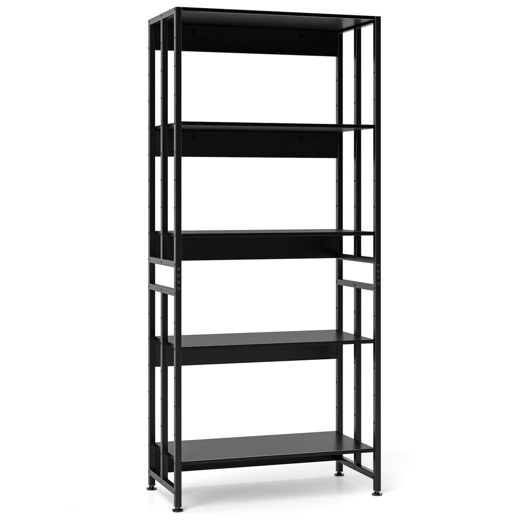 5-Tier Bookshelf with Adjustable and Tiltable Shelves