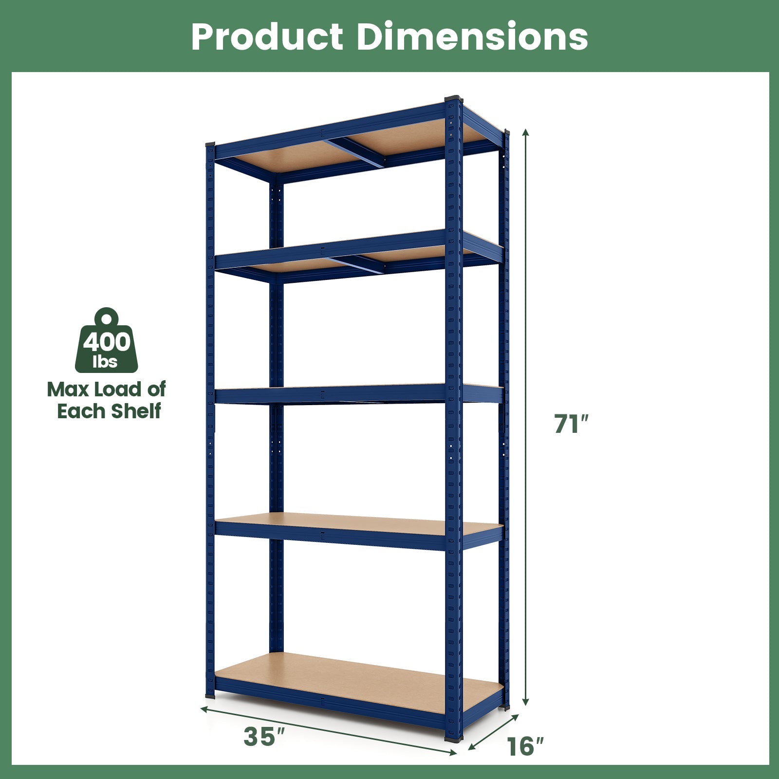 5-Tier Heavy Duty Metal Shelving Unit with 2000 LBS Total Load Capacity