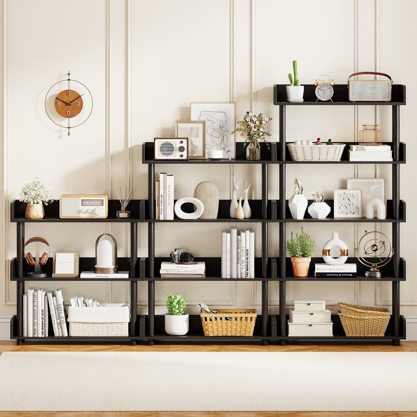 5-Tier Open Bookcase with Industrial Storage Unit