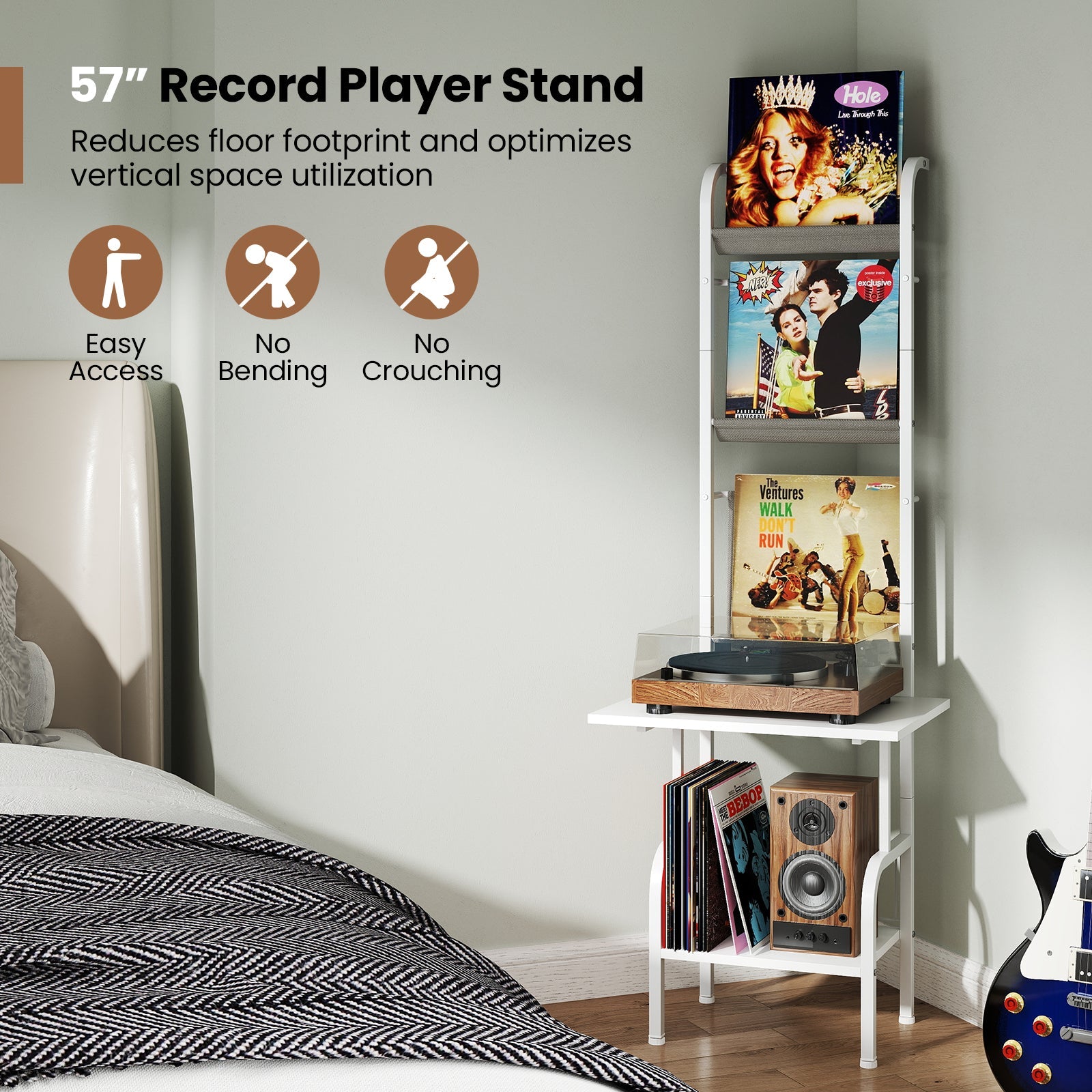 5-Tier Record Player Stand with Vinyl Display Shelf and Record Holder