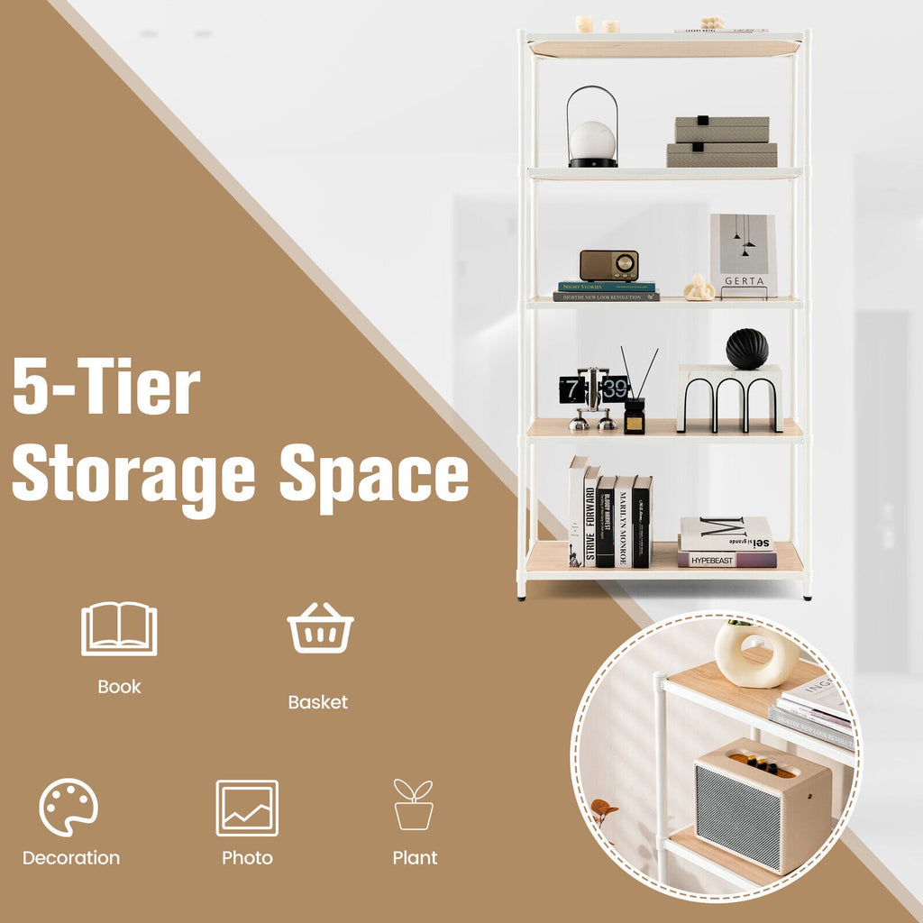 5 Tiers 61 Inch Multi-use Bookshelf with Metal Frame