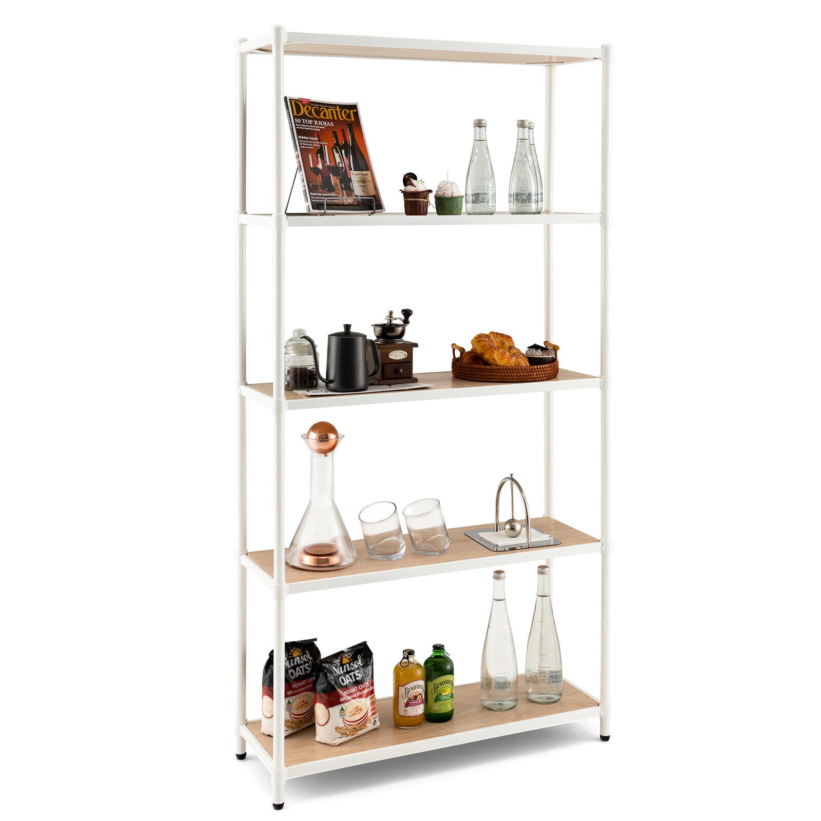 5 Tiers 61 Inch Multi-use Bookshelf with Metal Frame