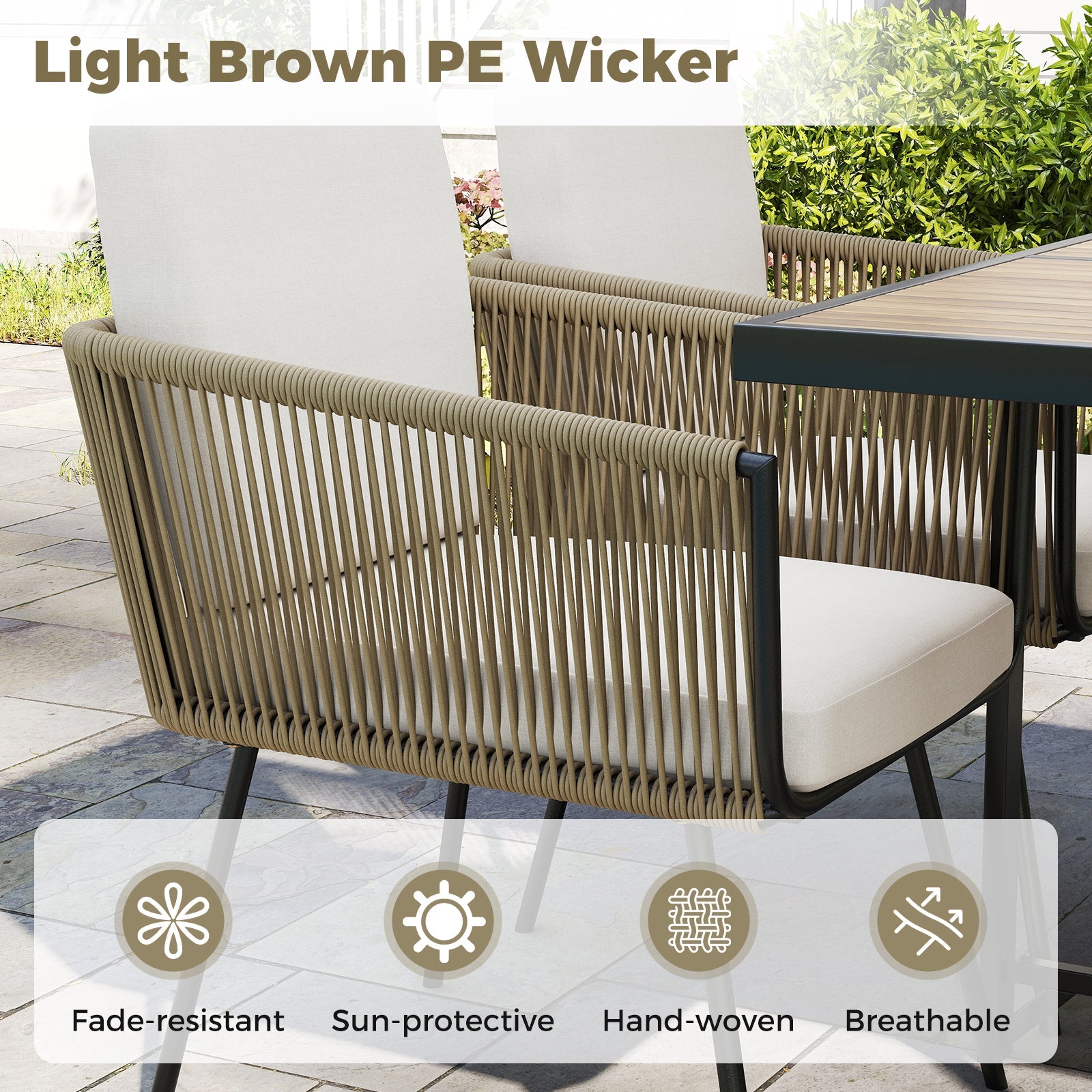 5 Pieces Patio Dining Set with Acacia Wood Tabletop