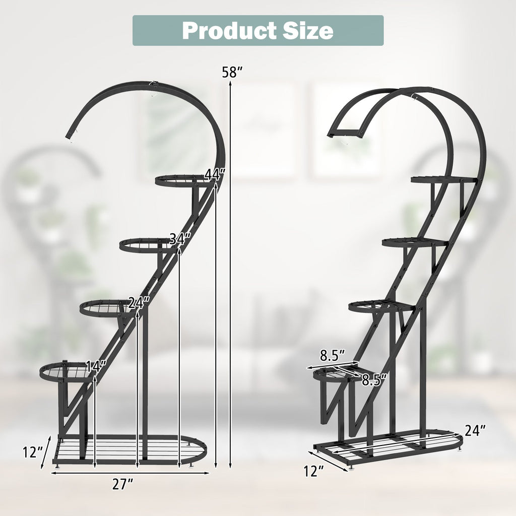 5 Tier Metal Plant Stand with Hanging Hook for Multiple Plants