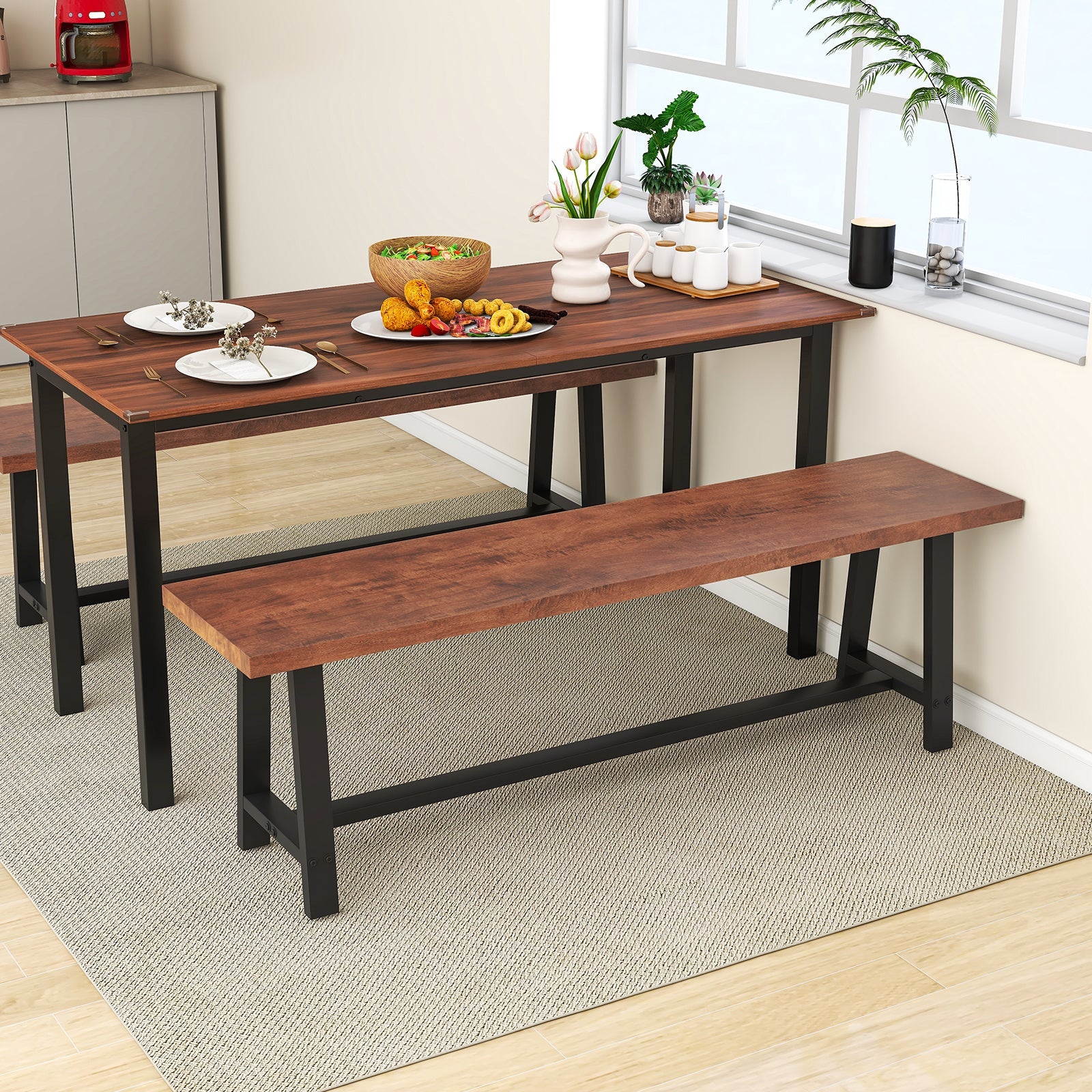 40 Inch Dining Bench 2 Person Entryway Shoe Bench with Metal Frame