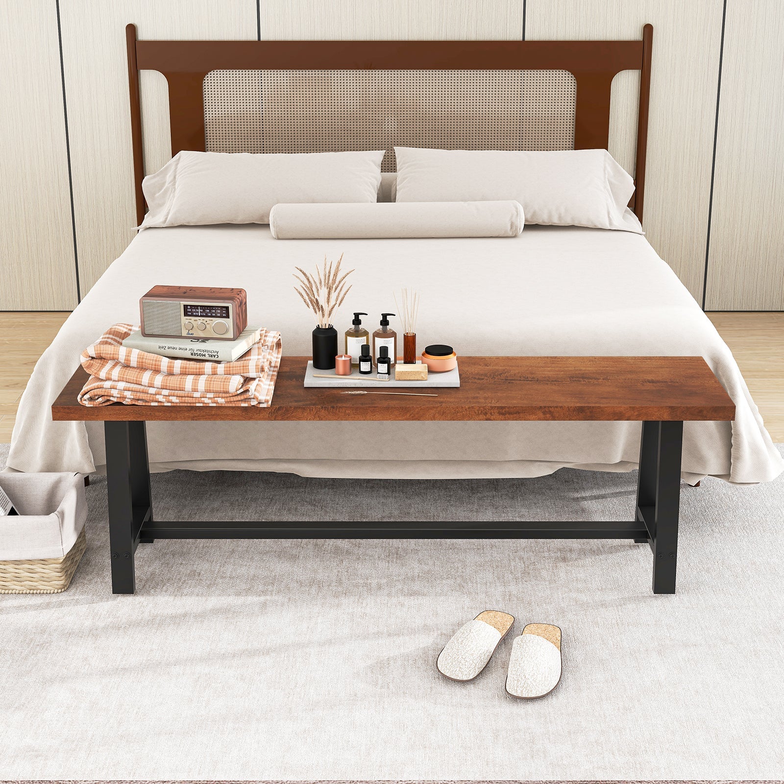 40 Inch Dining Bench 2 Person Entryway Shoe Bench with Metal Frame