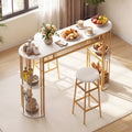 60 Inch Dining Table and 2 Upholstered Barstools with Faux Marble Tabletop