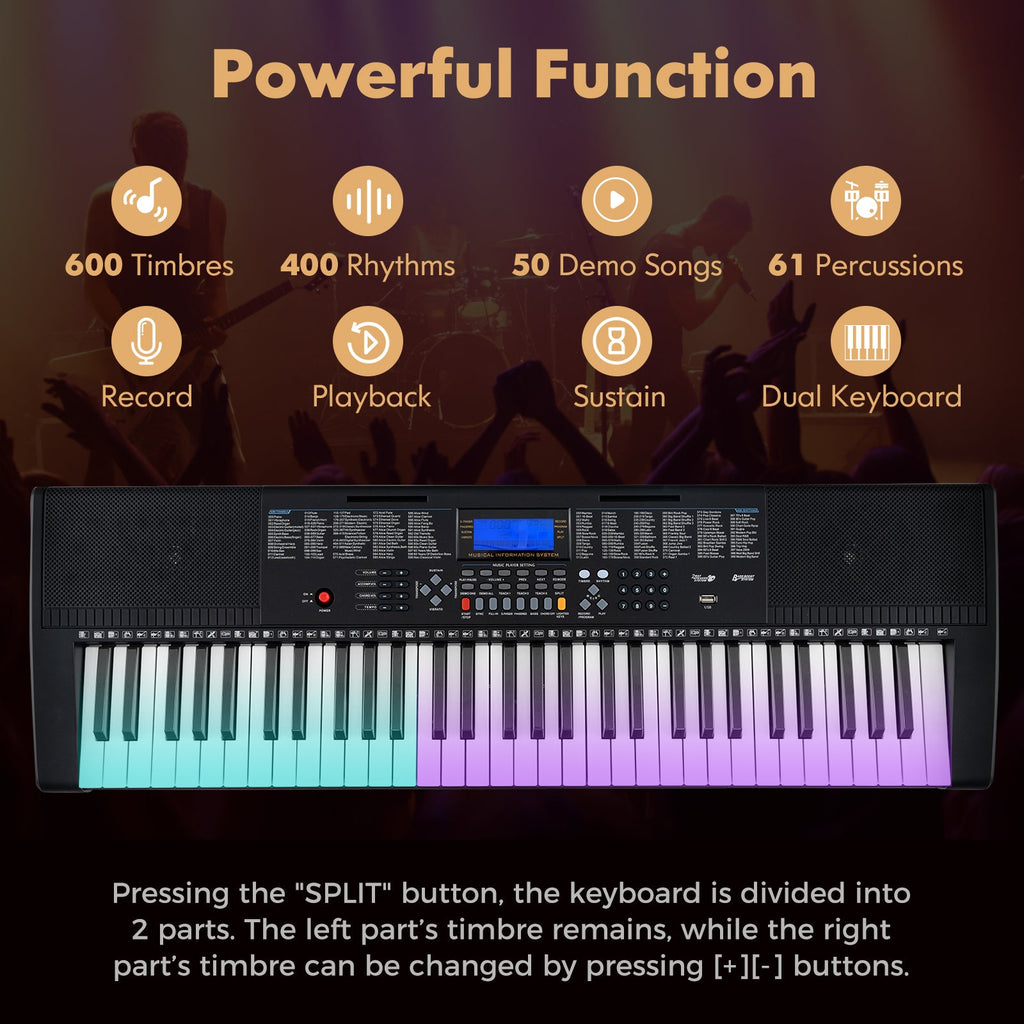 61-Key Portable Electronic Keyboard Piano with Stand and Stool