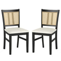Farmhouse Rattan Dining Chair Set of 2 with Rubber Wood Legs and Cane Back-Beige