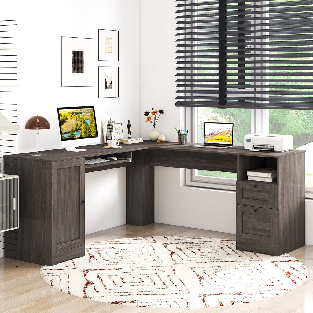 66 Inch L-Shaped Writing Study Workstation Computer Desk with Drawers