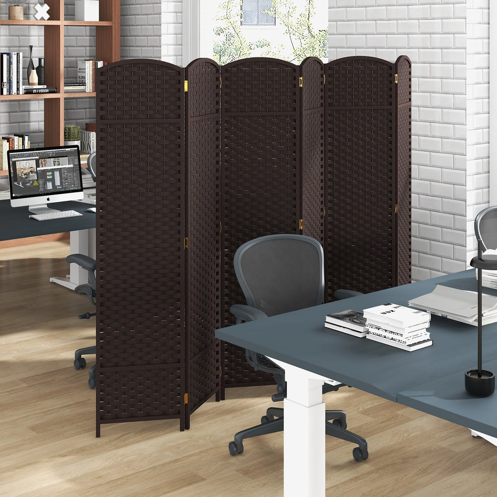 6-Panel Room Divider 5.6 FT Tall Folding Privacy Screen with Hand-woven Texture