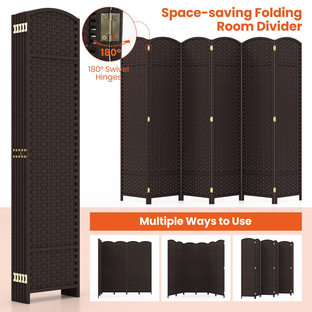 6-Panel Room Divider 5.6 FT Tall Folding Privacy Screen with Hand-woven Texture