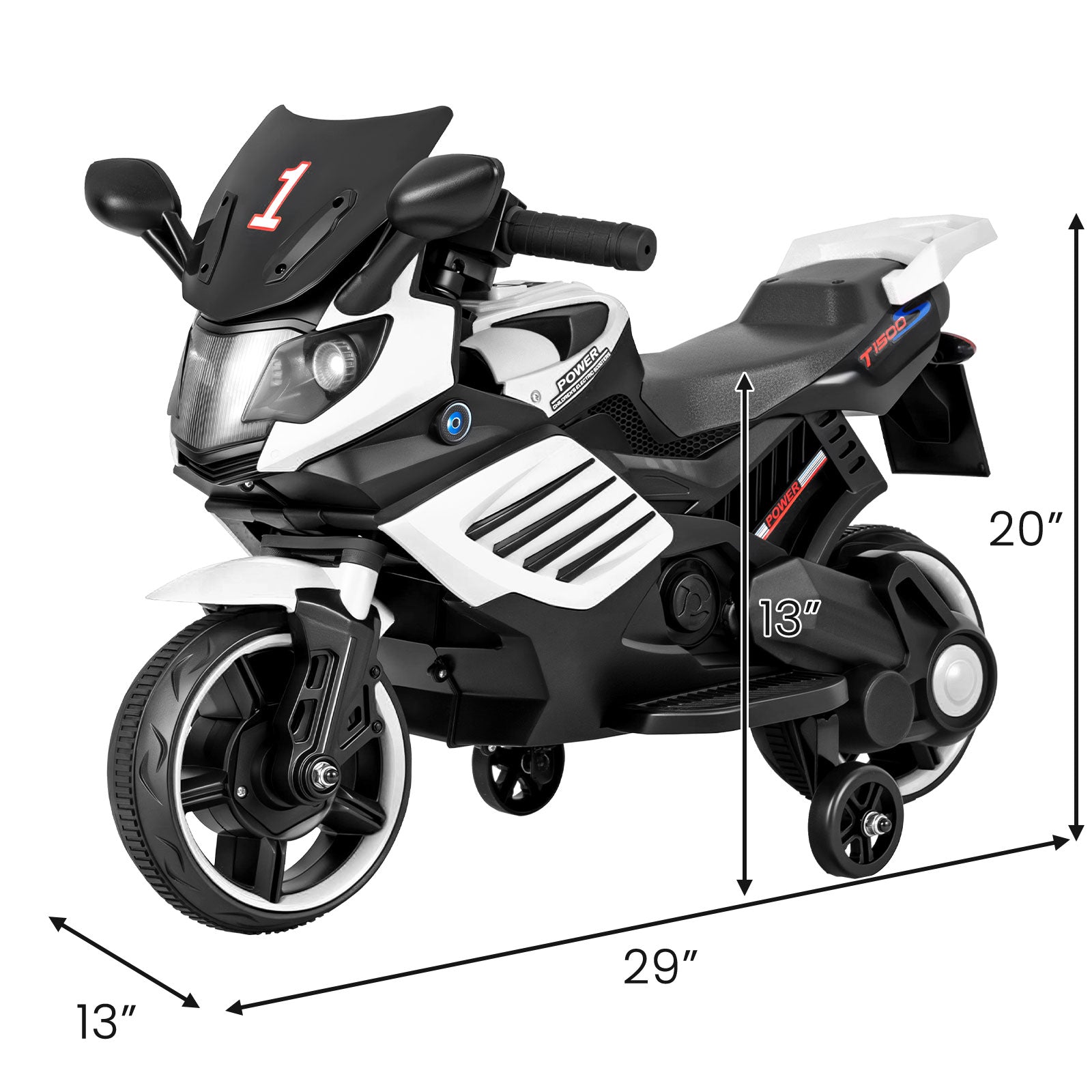 6V Kids Motorcycle with Headlights Music and Detachable Training Wheels