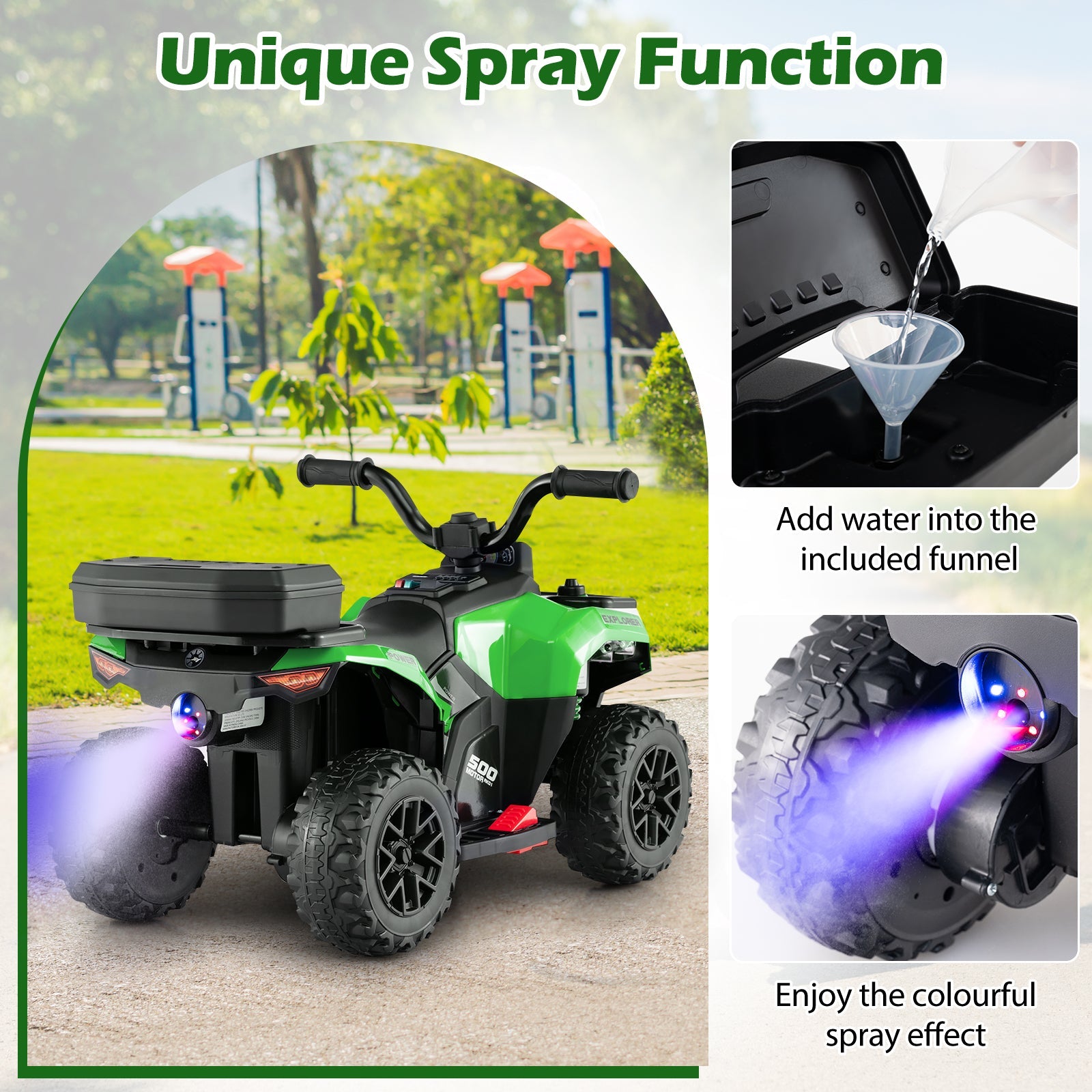 6V Kids Ride On ATV with Spray Function and Storage Box with Music