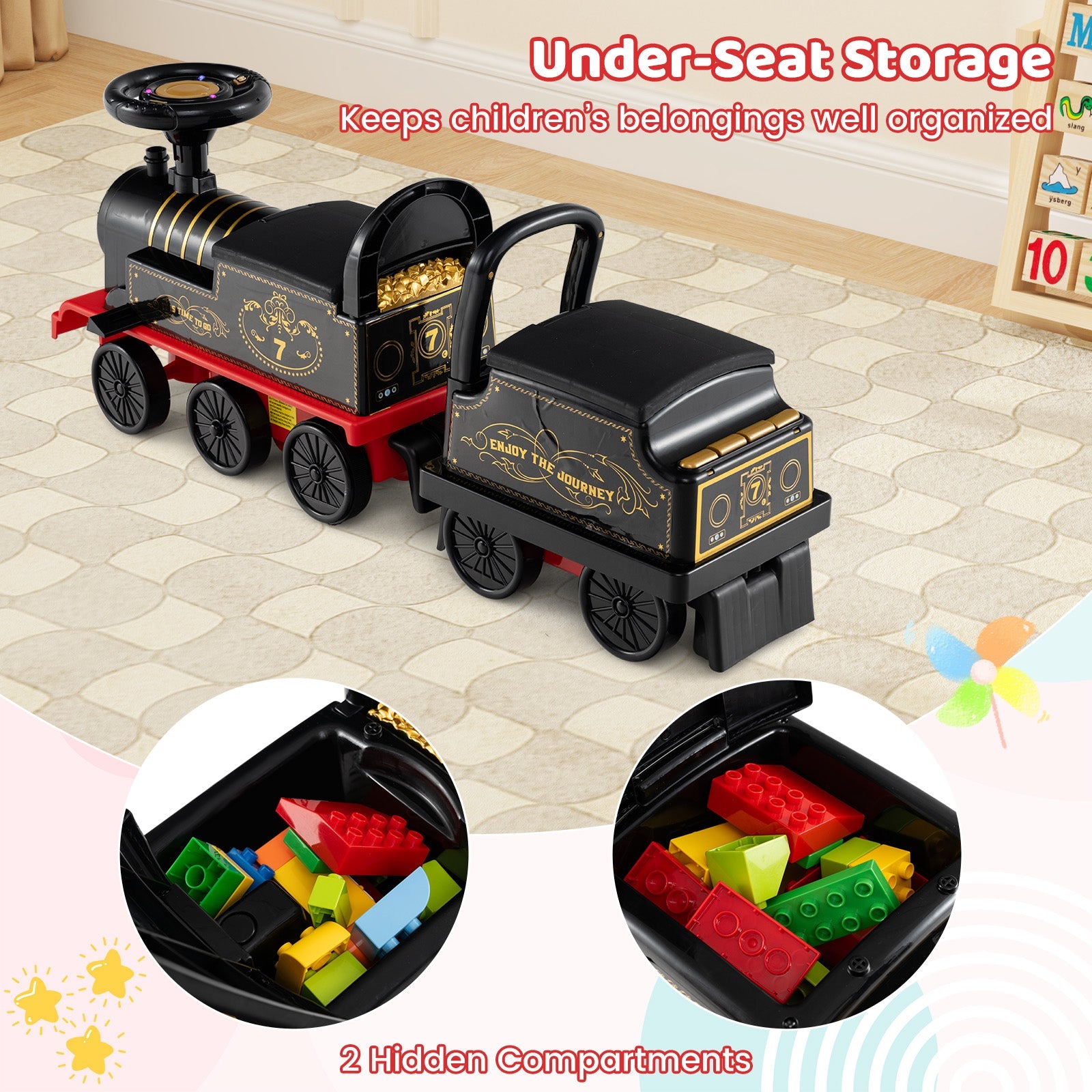 6V Ride on Train 2-Seater with Carriage and Flashing LED Lights