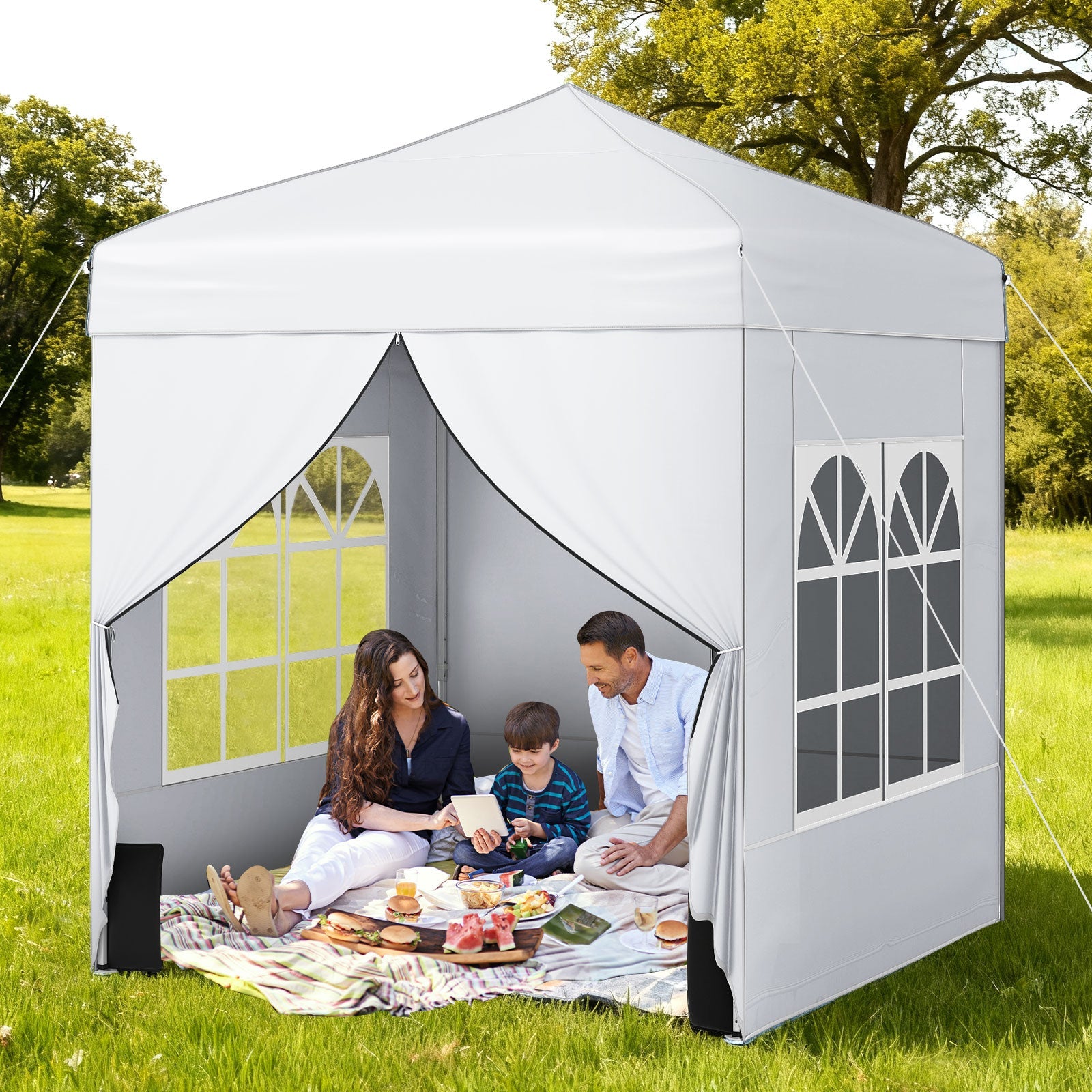 6.5 x 6.5 FT Pop up Canopy Tent with 4 Sidewalls and Wheeled Bag