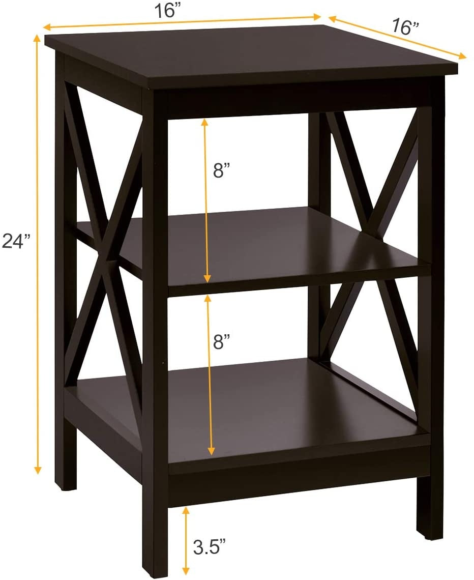 3-Tier X-Design Nightstands with Storage Shelves for Living Room Bedroom