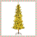 6/7/8 Feet Artificial Christmas Tree Pre-lit Hinged Xmas Tree with Warm White LED Lights and Pine Cones
