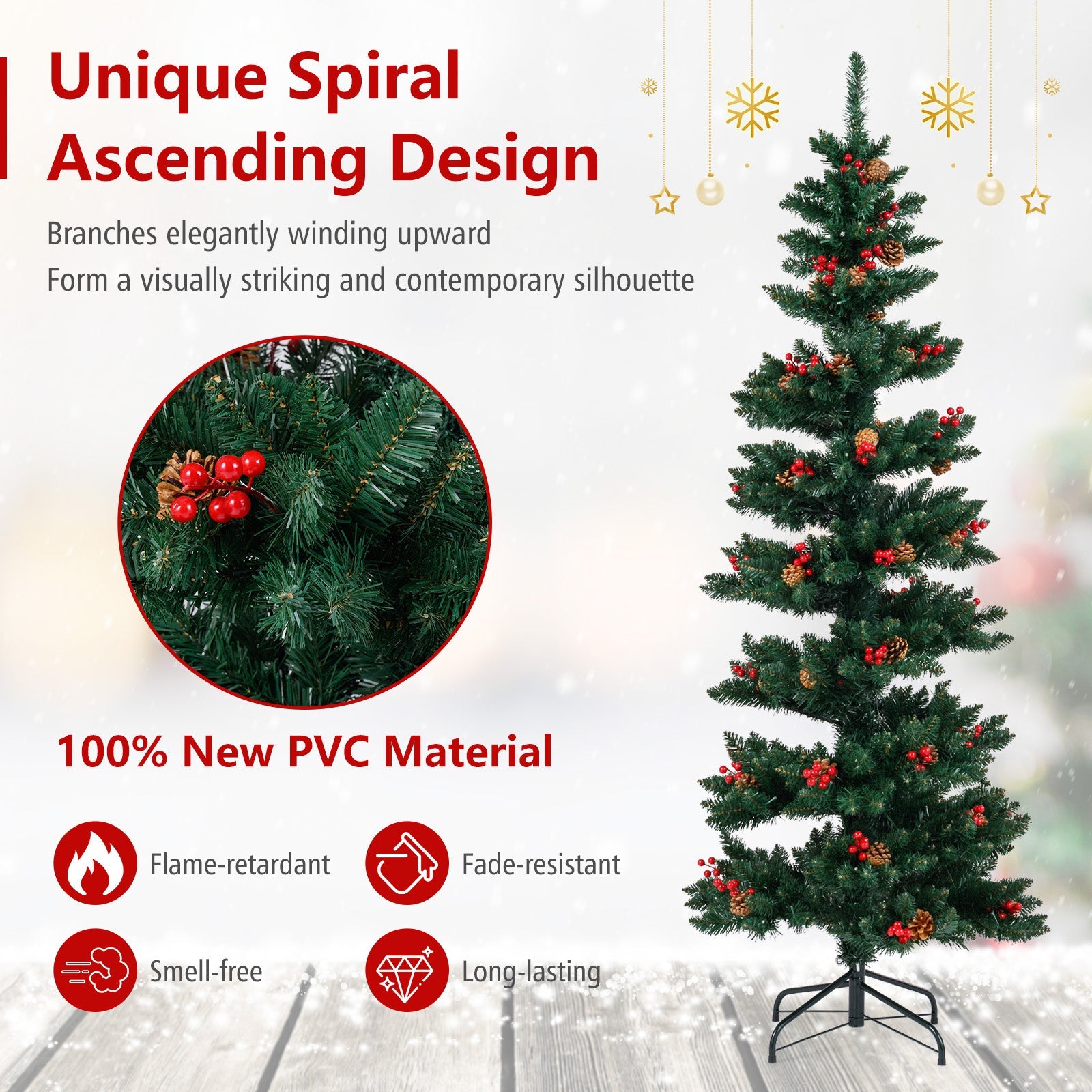 6/7 FT Pre-Lit Artificial Christmas Tree Spiral Holiday Tree with 612/791 Branch Tips and 8 Modes