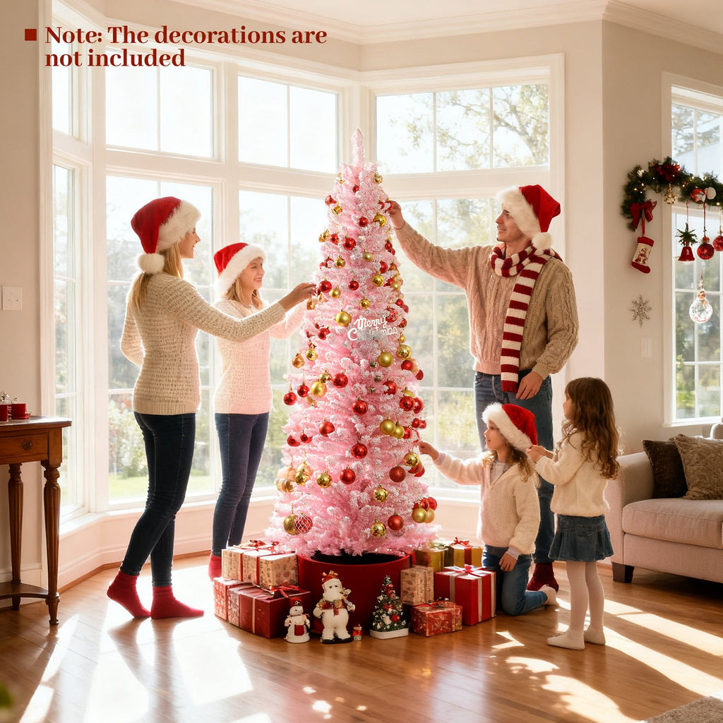 6 FT Artificial Pink Christmas Tree with 460 Branch Tips for Holiday