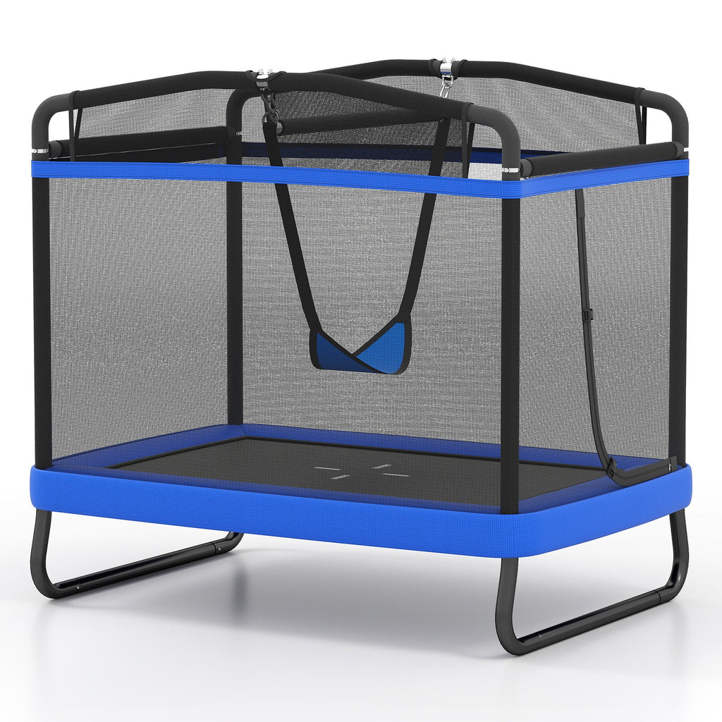 6 FT Kids Trampoline with Swing and Horizontal Bar Small Rectangle Trampoline