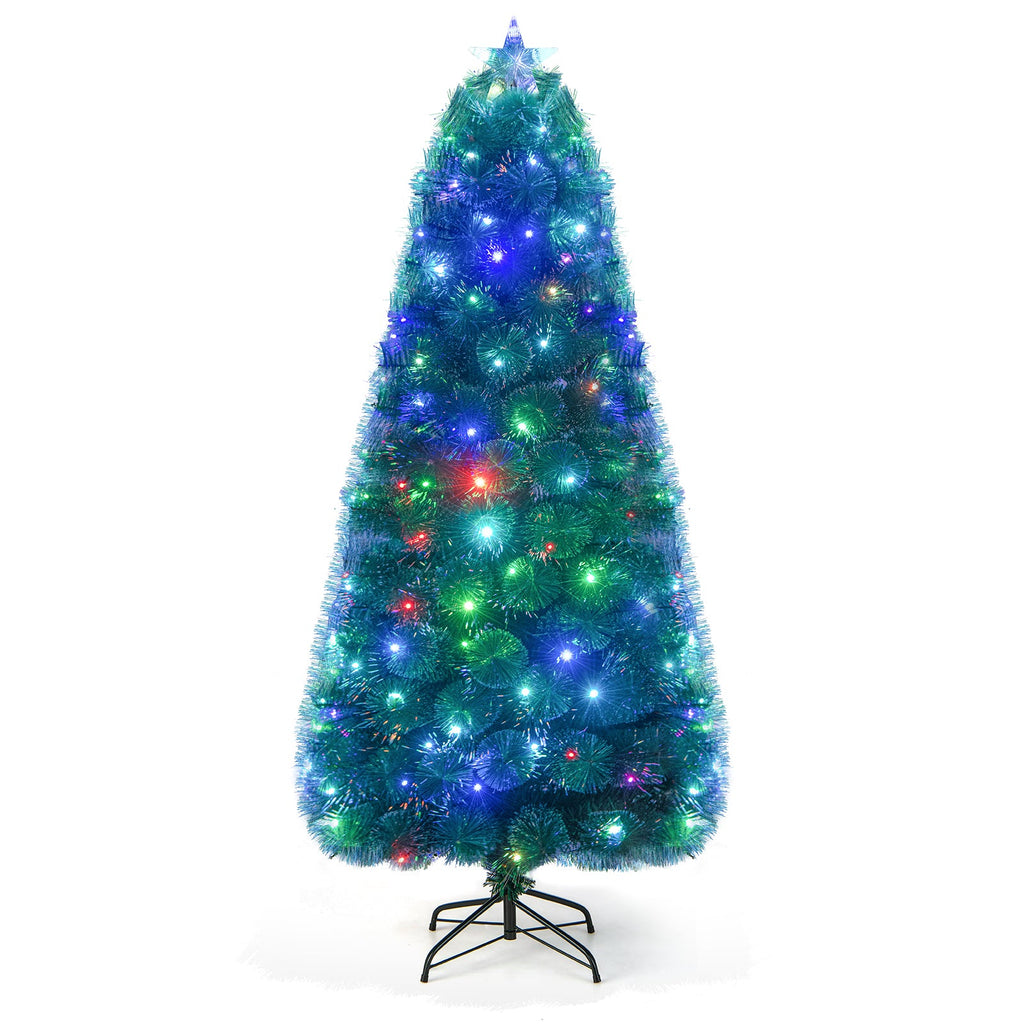 5/6/7 FT Pre-Lit Fiber Optic Christmas Tree with 148/185/226 Multi-Color LED Lights and Top Star Light