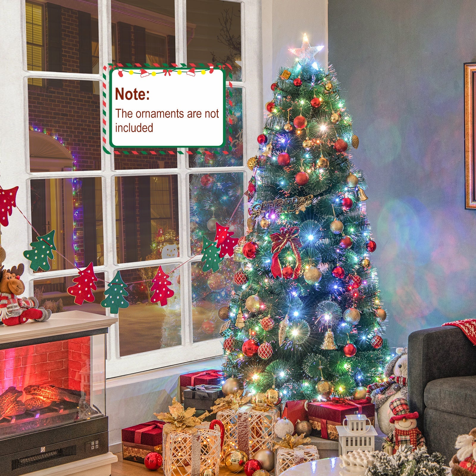 5/6/7 FT Pre-Lit Fiber Optic Christmas Tree with 148/185/226 Multi-Color LED Lights and Top Star Light