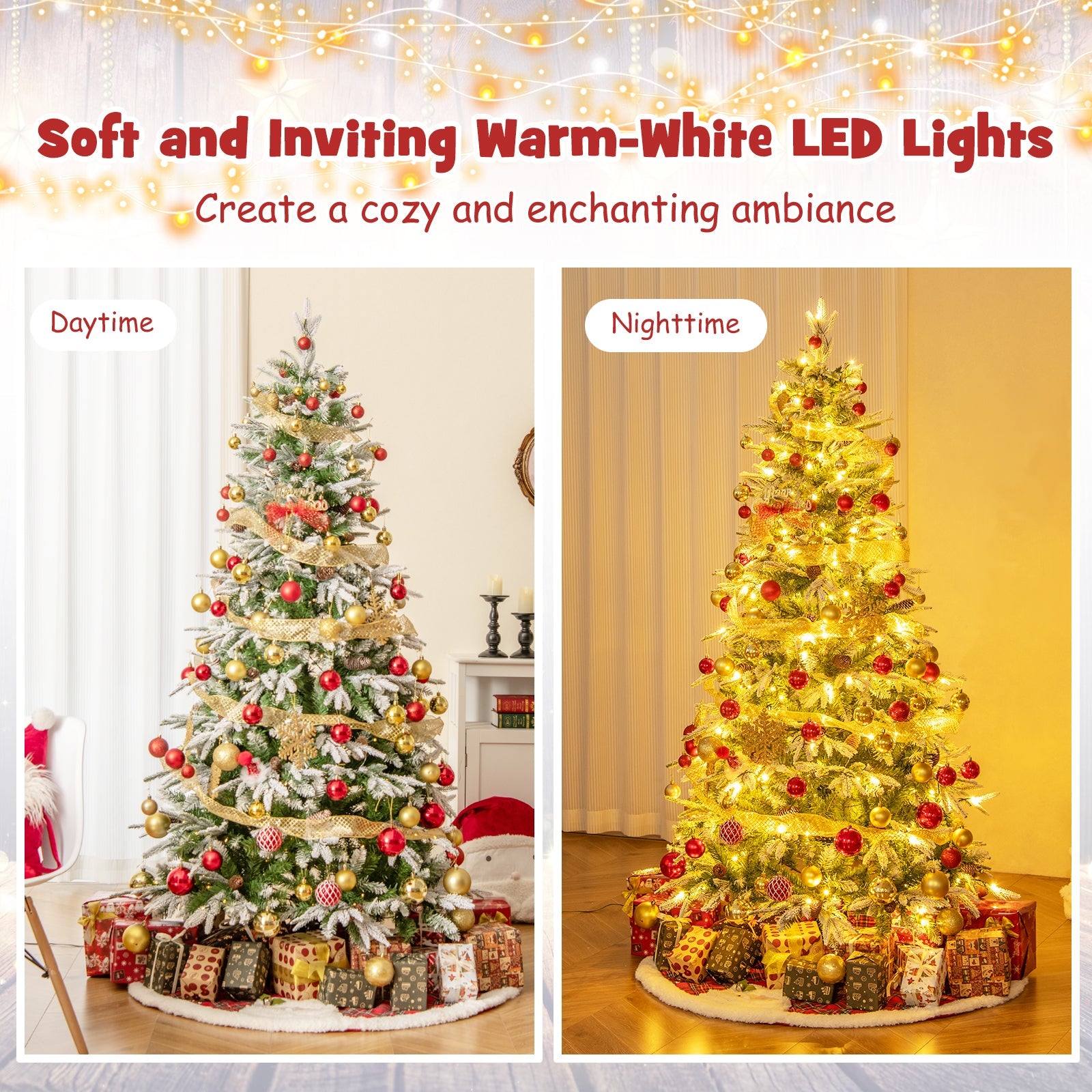 6/7.5/9 FT Pre-Lit Artificial Christmas Tree with 765/1135/1871 Tips and 280/470/690 Warm-White LED Lights