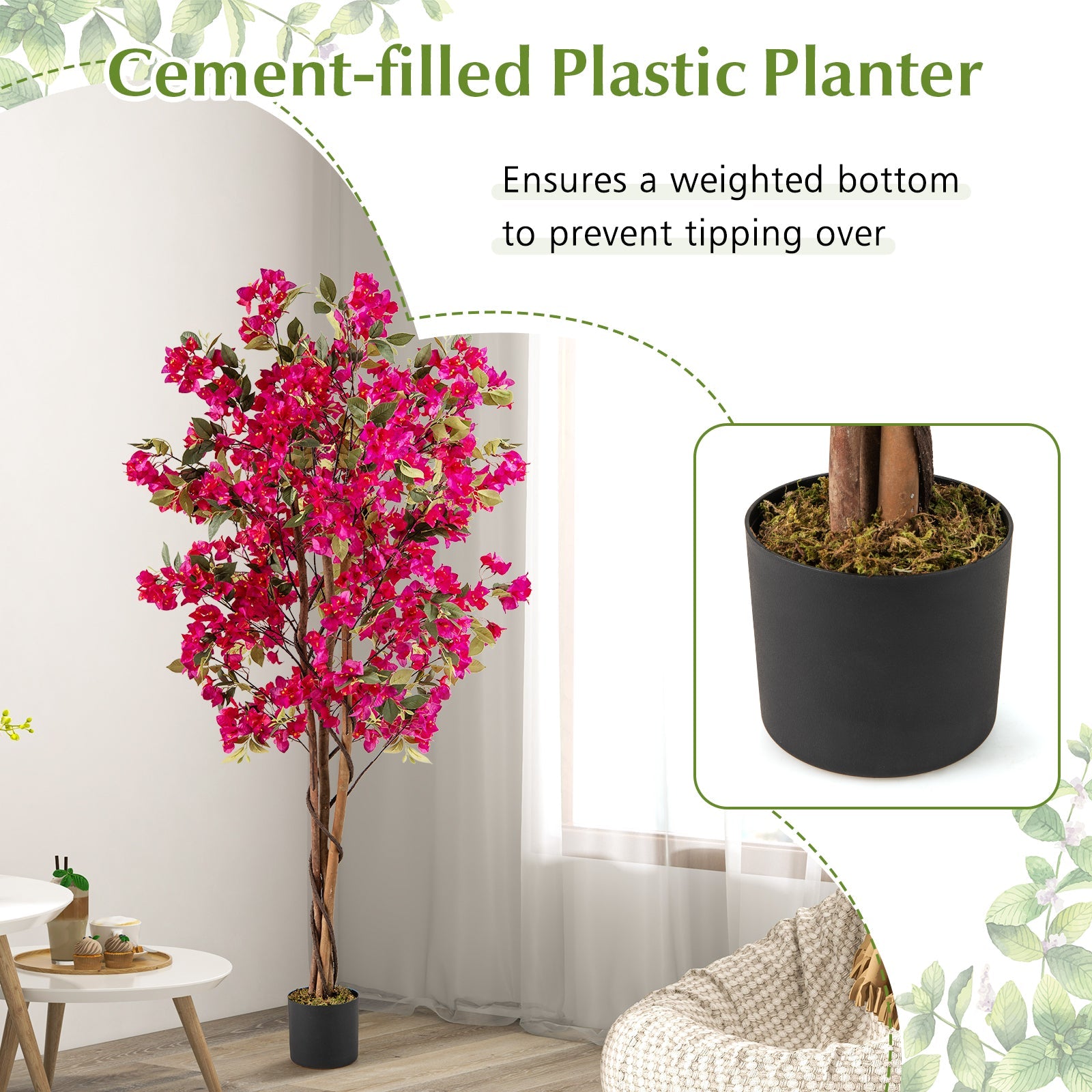 6 Feet Artificial Bougainvillea Tree with 910 Flowers