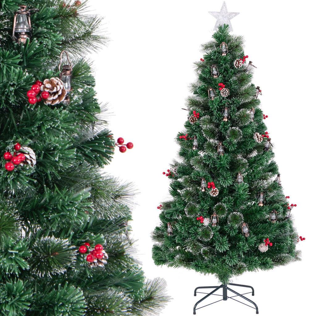 5/6/7 Feet Artificial Christmas Tree with Red Berries and Kerosene Lamps