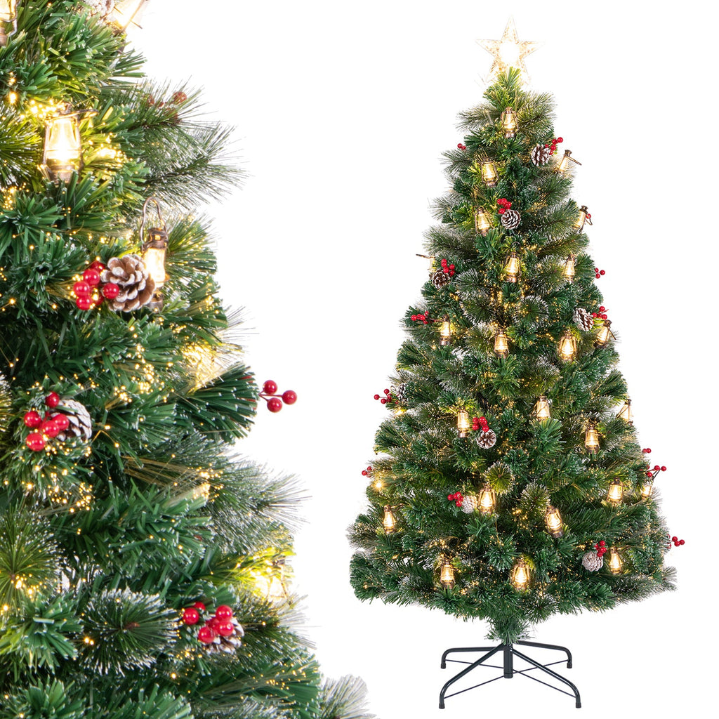 5/6/7 Feet Artificial Christmas Tree with Red Berries and Kerosene Lamps