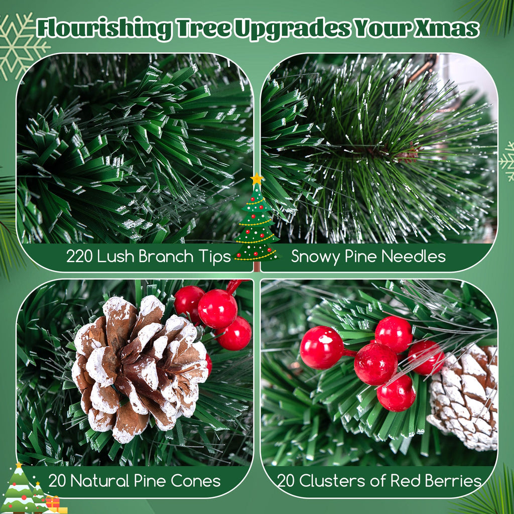 5/6/7 Feet Artificial Christmas Tree with Red Berries and Kerosene Lamps
