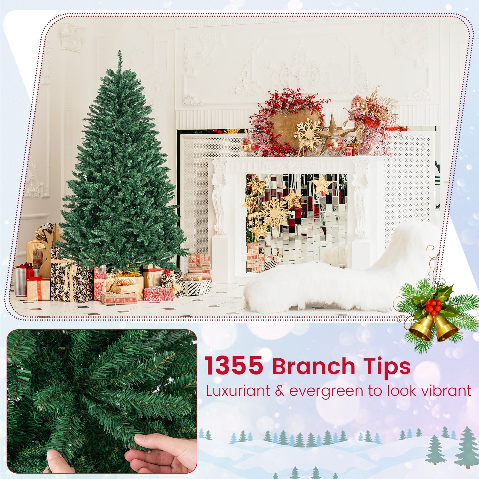 6 Feet Hinged Artificial Christmas Tree with Solid Metal Stand