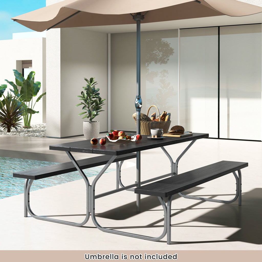 6 Feet Picnic Table Bench Set with HDPE Tabletop for 8 Person-Gray