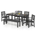 6 Pieces Patio Dining Bench Set Outdoor HDPE Weather Resistant Table and Chairs Set