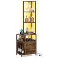 6-Tier Corner Bar Cabinet with LED Lights and Charging Station for Kitchen-Rustic Brown