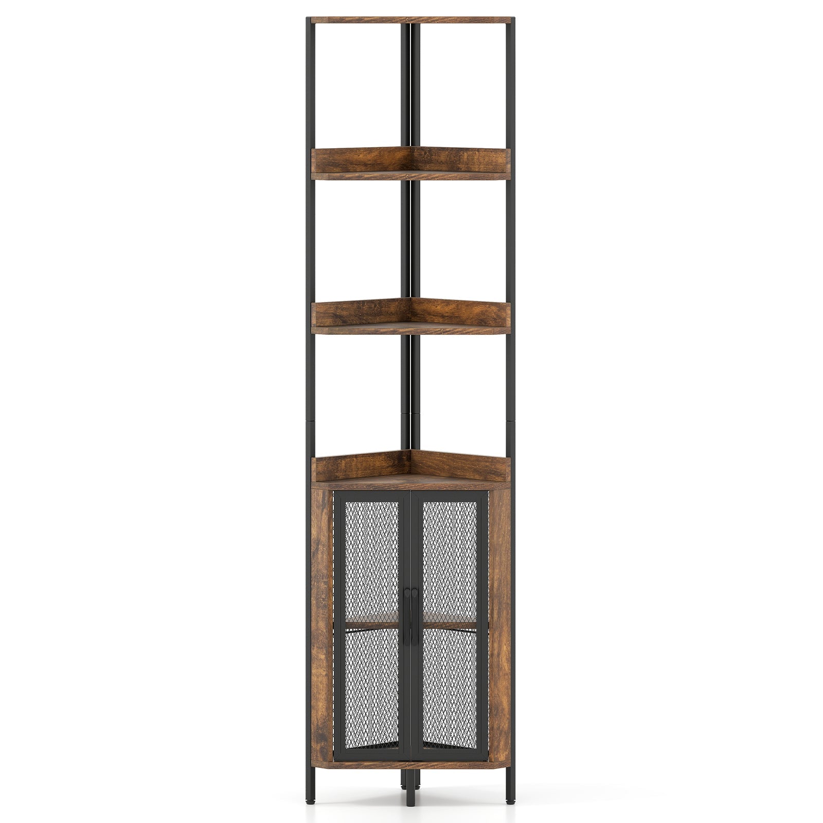 6-Tier Corner Shelf 67 Inches Tall Corner Bookshelf with Cabinet Industrial Bookcase